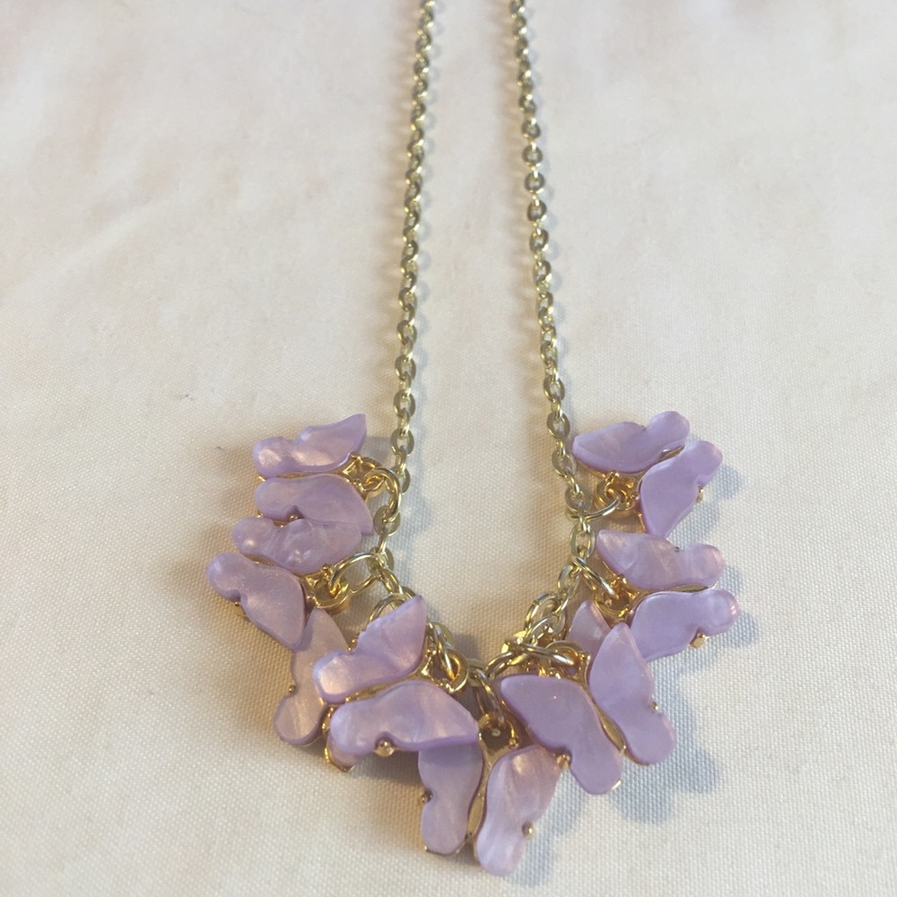 Silver Chain With Purple Butterfly Charms Necklace